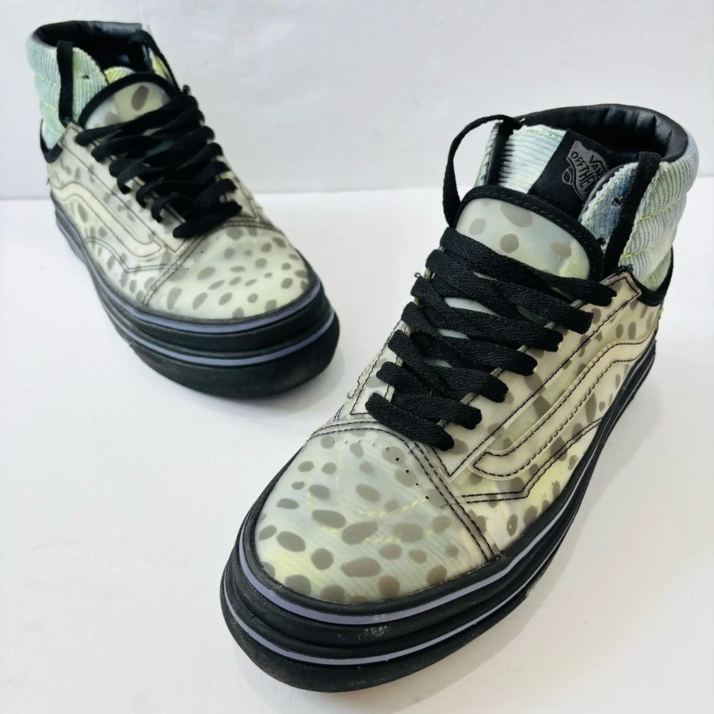 Vans Comfy Cush Platform Blue Green Corduroy & Clear Cheetah High Top Sneakers 6